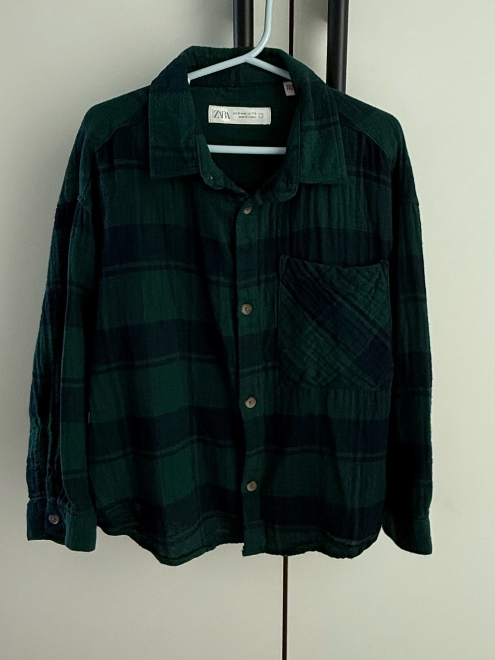 Zara Boys Plaid Shirt Soft Cotton Gauze - Size 6 Hunter Green & Navy